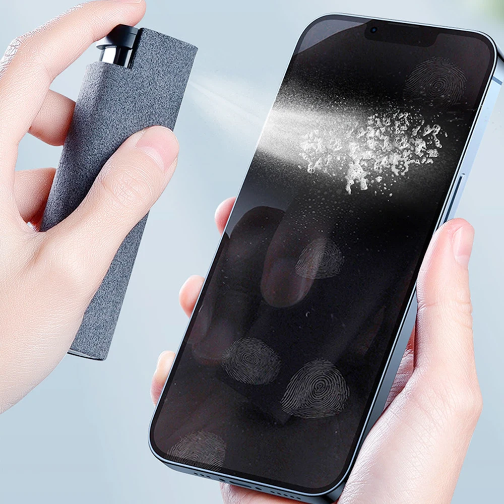 1PC 2 In1 Microfiber Screen Cleaner Spray Bottle Mobile Phone Computer iPad Car Screen Microfiber Cloth Cleaning Glasses Wipes