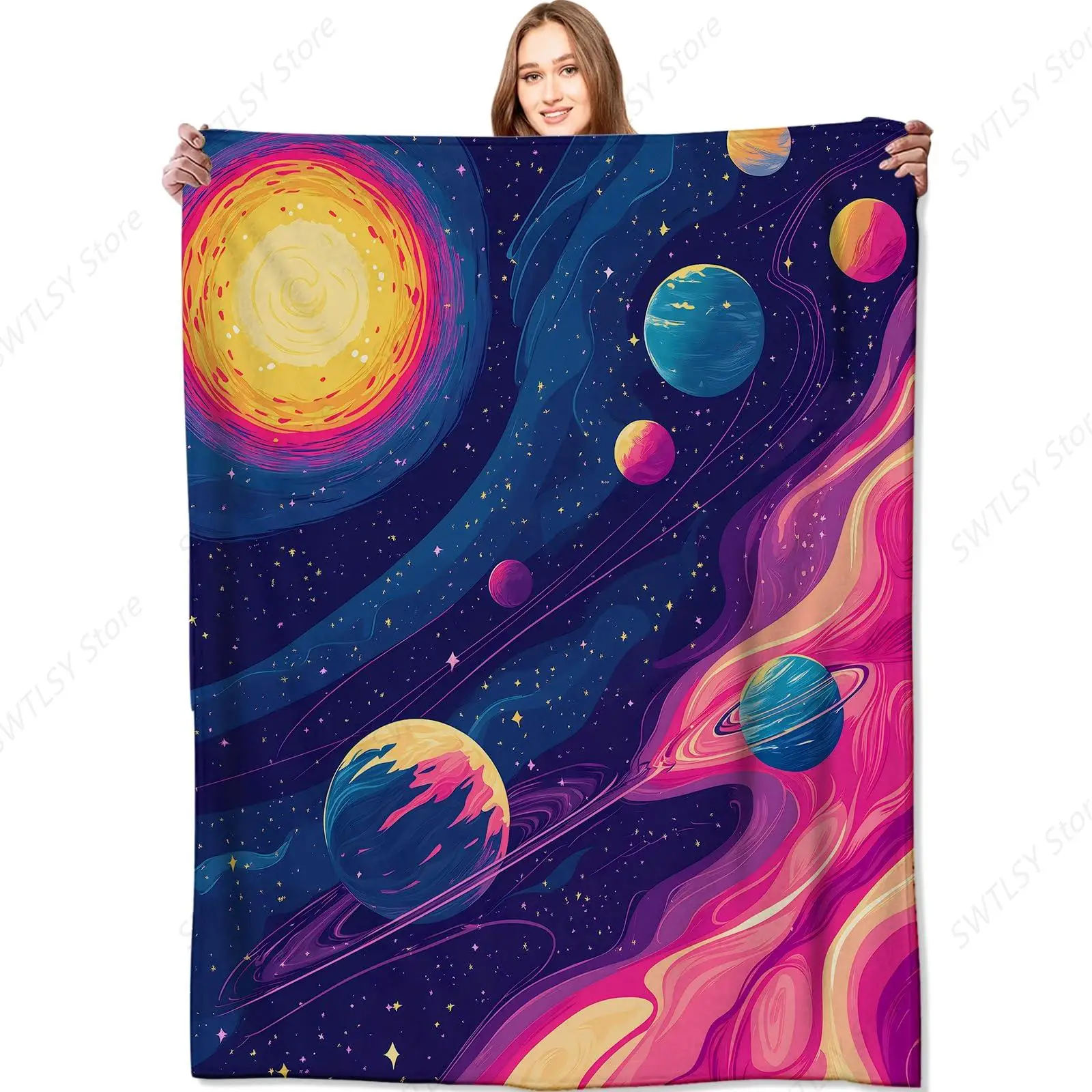 Colorful Solar System Blanket Cosmic Space Throw Blankets,Gifts for Kids Adult Woman Men Planet Star Design Blanket