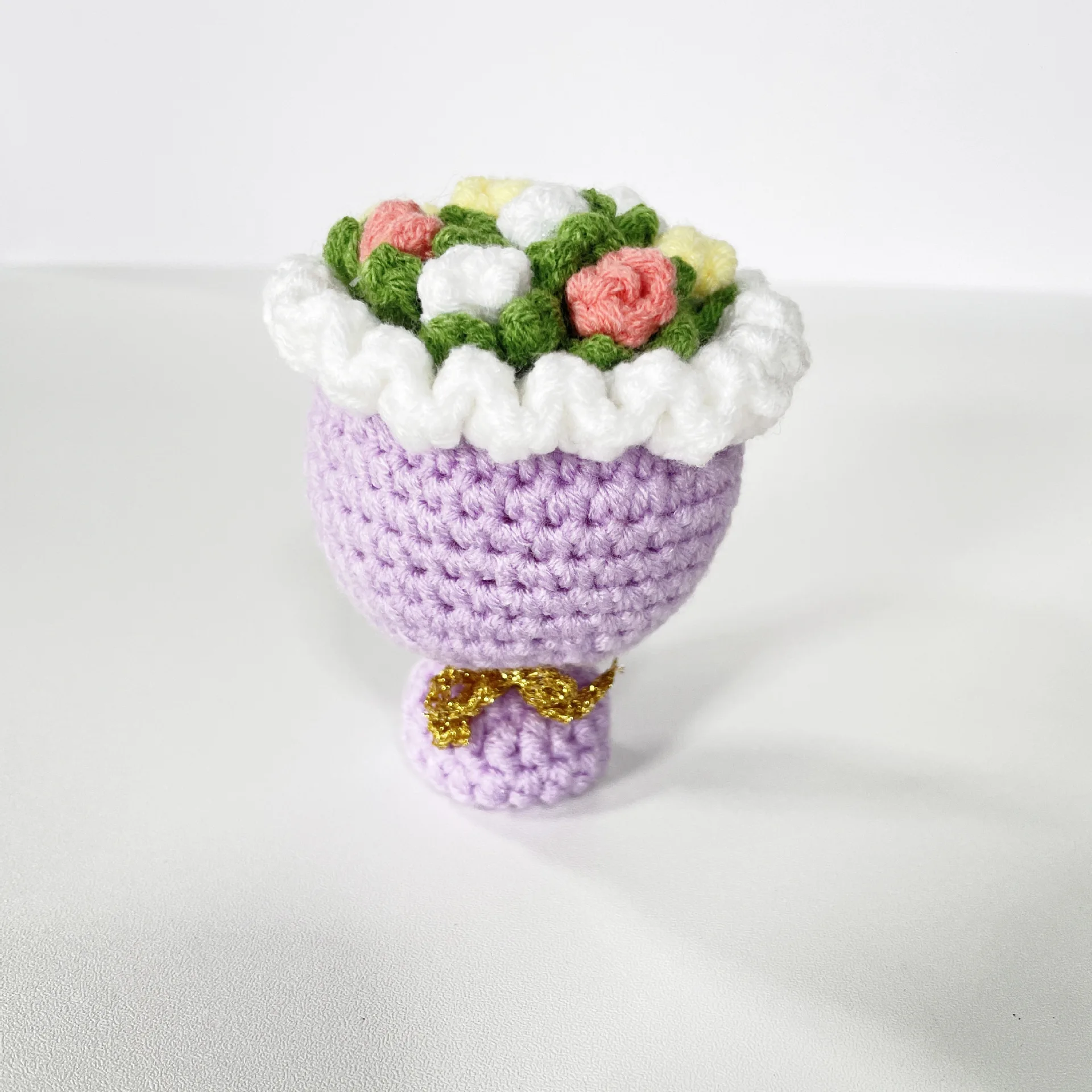 Mini Hand-Knitted Flower Bouquet Crochet Flowers Woven Knitting Flowers Mother's Day Gifts Wedding Guest Home Room Decoration