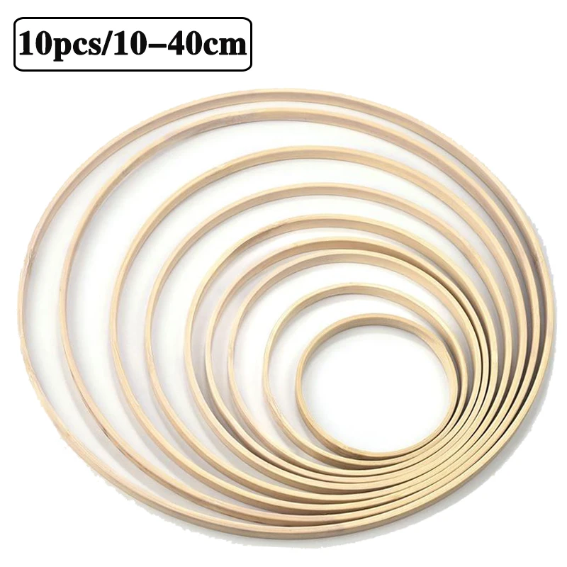 10Pcs Bamboo Ring Wooden Circle Round Catcher Home Decor Diy Hoop For Flower Wreath House Garden Plant Decor Hanging Basket