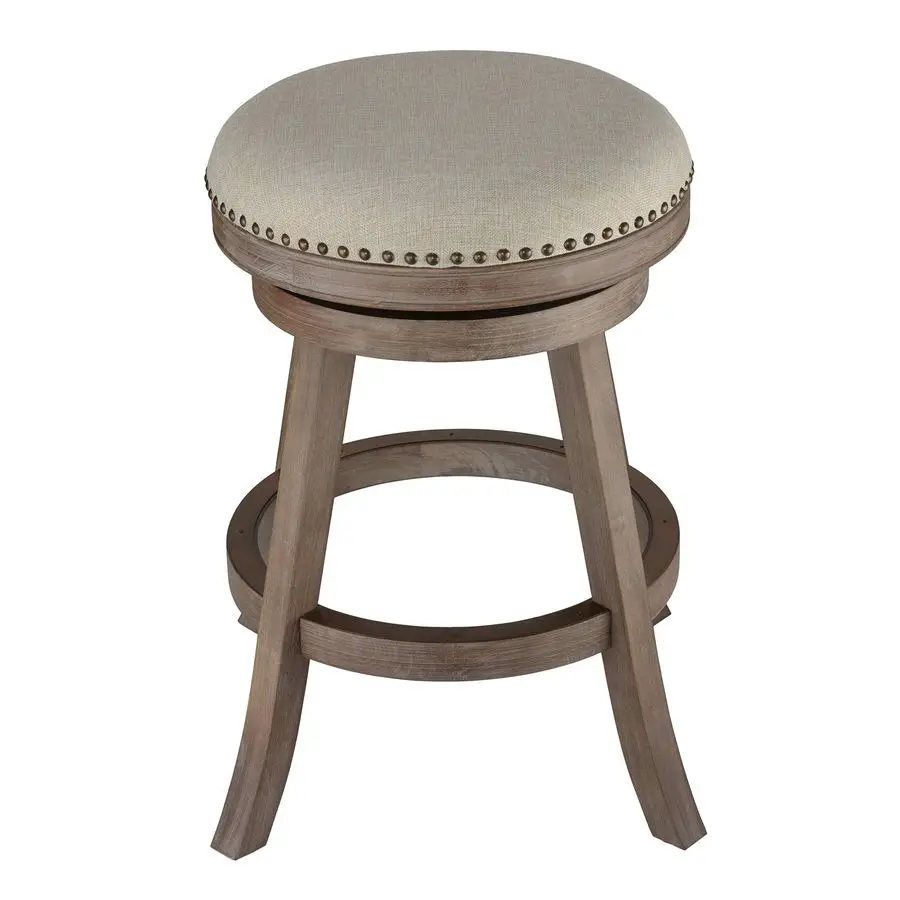 

Sadie Backless Swivel Counter Stool in Solid Wood amp Beige Fabric, 25 Seat