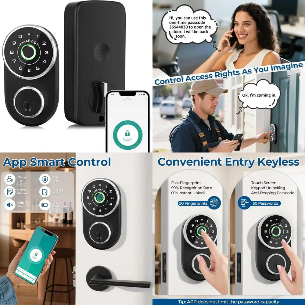 

Входной дверной замок без ключа с отпечатками пальцев, управлением через приложение, цифровой сенсорной панелью и длительным сроком службы батареи
