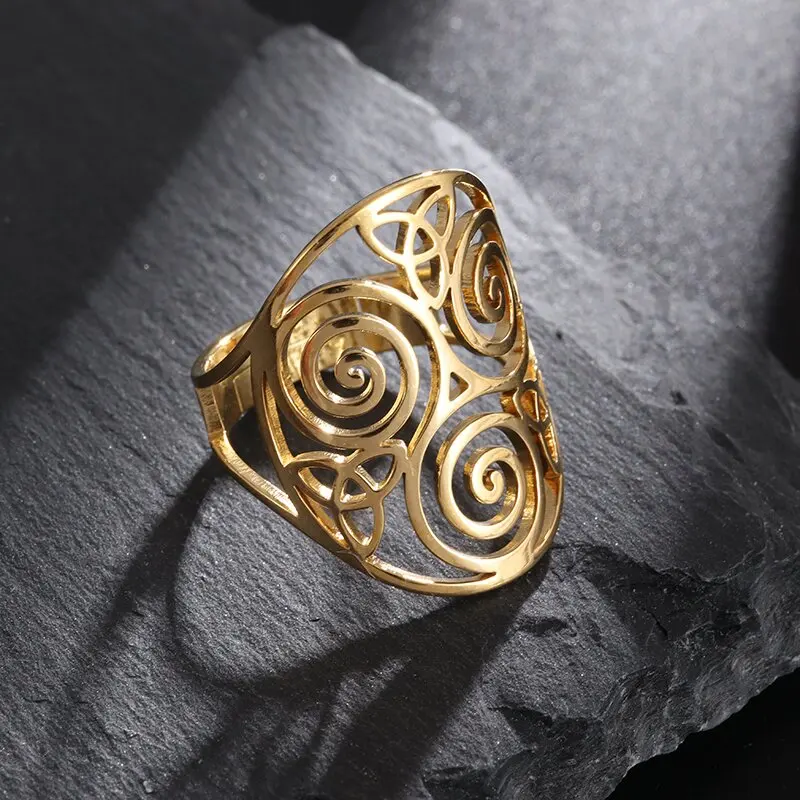 Fashionable Stainless Steel Tornado Celtic Knot Hollow Pattern Open Ring Amulet