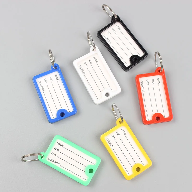 10-50pcs Key Tags 4.3x2.5cm Plastic Key Chain Tags with Blank Paper Labels Transparent Covers and Split Rings for DIY Key Rings