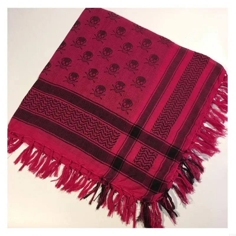 P88A Shemagh Desert Scarf Skull Pattern Arab Keffiyeh Shawl Wrap Tassels Head Wraps