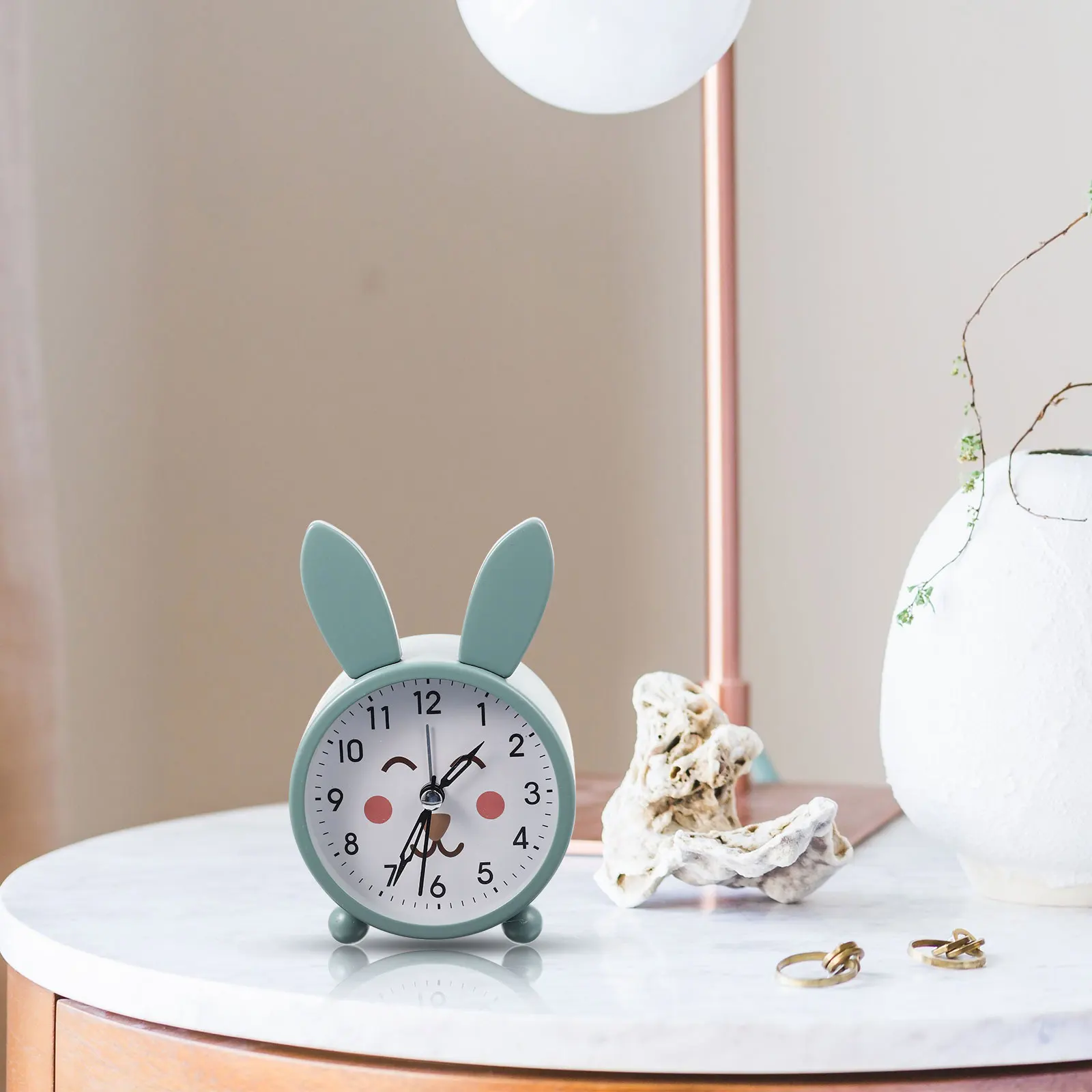 

Cartoon Alarm Rabbit Shape Silent Sweep Quartz Bedside Clock Decorative Table Light Small Dorm Office Kitchen Living