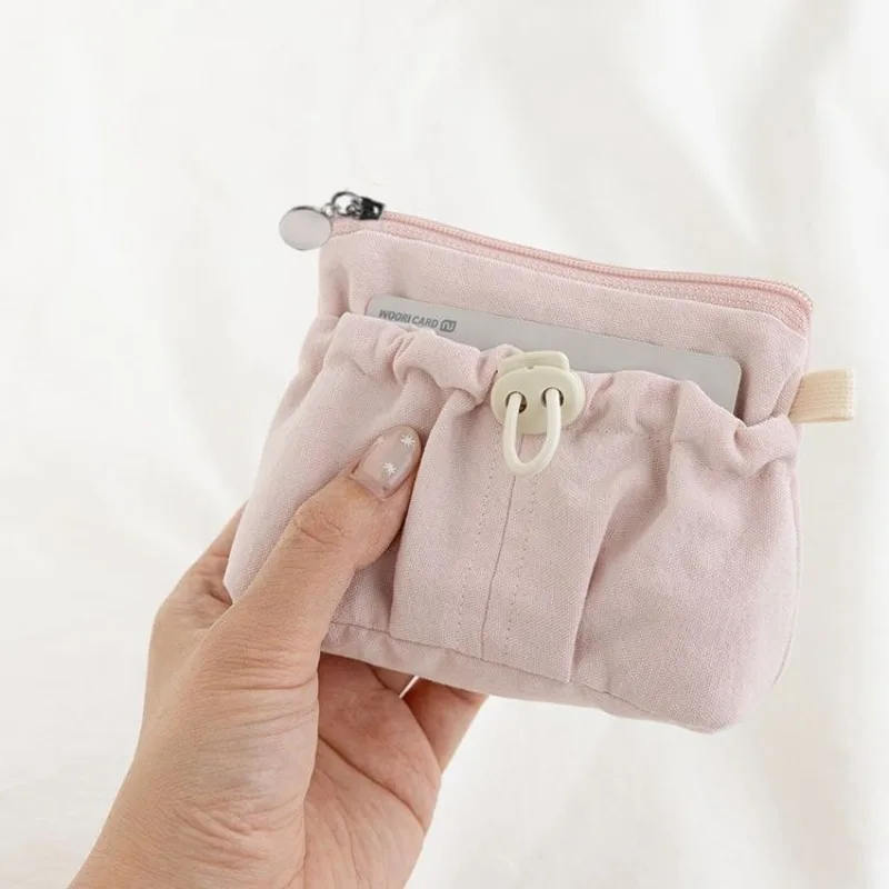 Cute Solid Color Double Layer Coin Purse Card Holder for Student Simplicity Portable Lipstick Earphone Storage Pouch for Women