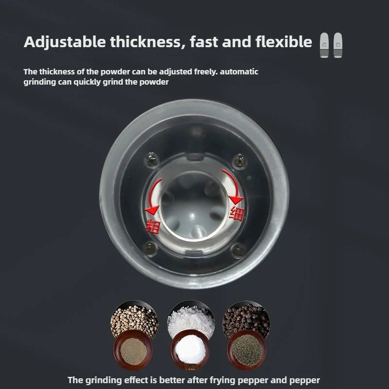 مطحنة ملح وفلفل كهربائية قابلة لإعادة الشحن عبر USB، خشونة قابلة للتعديل، سعة كبيرة، مطاحن توابل أوتوماتيكية، أداة طبخ المطبخ