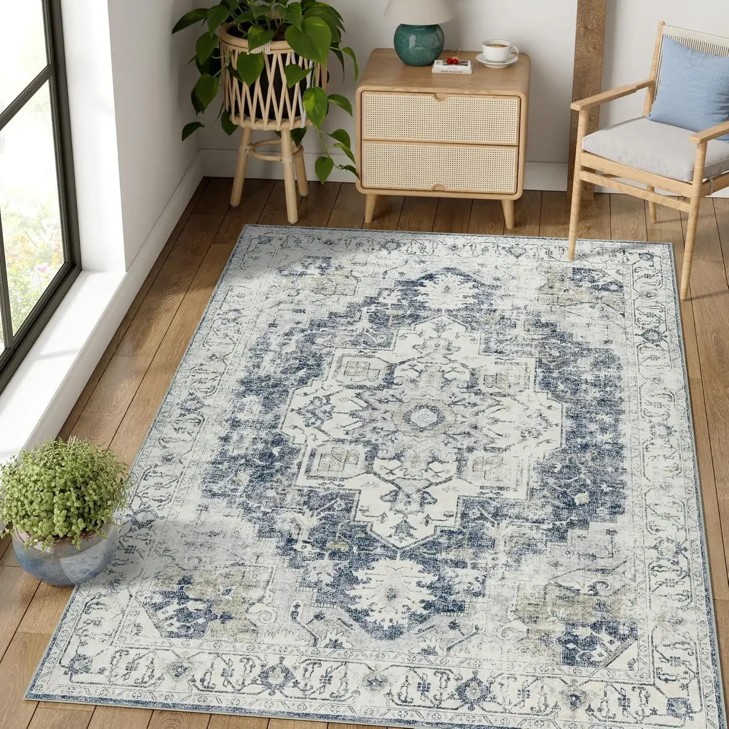 VIKAMA Nordic Vintage Crystal Velvet Rug Ethnic Style Bedroom & Dining Room Large Area Rug Living Room Floor Mat Home Decor