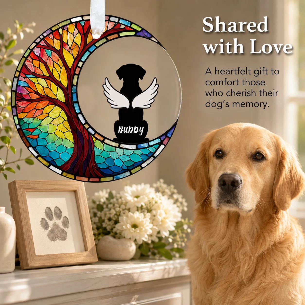 Personalized Pet Memorial Painted Tree of Life Ornament – A Heartfelt Remembrance Gift with Customized Dog Name