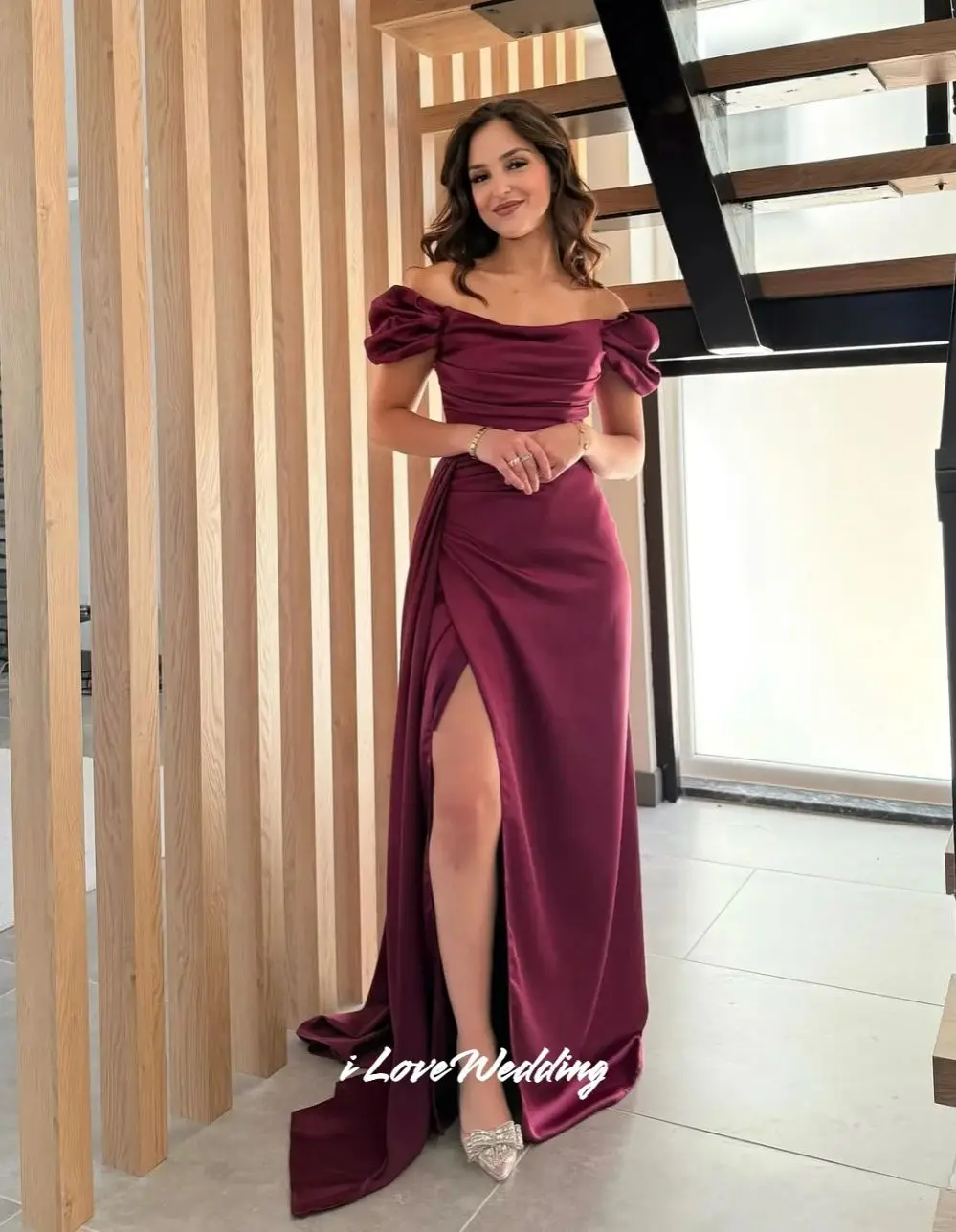 Burgundy Strapless Evening Dresses 2025 Off Shoulder Backless Mermaid Side Split Floor-Length Pleated Party Dresses Customized