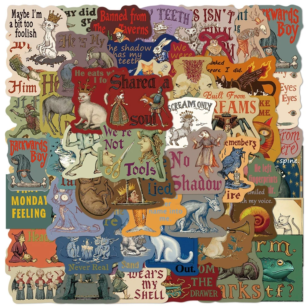 

10/30/50pcs Vintage Creative Medieval Eerie Animals Cartoon Stickers Gothic Decals Toy DIY Luggage Skateboard Phone Cool Sticker