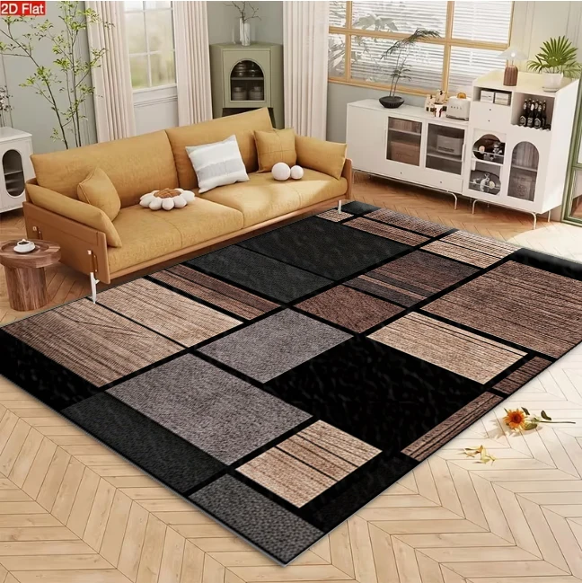 Vintage Wood Block Splicing Art Carpet Flooring Household Bedroom Study Indoor Decorative Area Rug