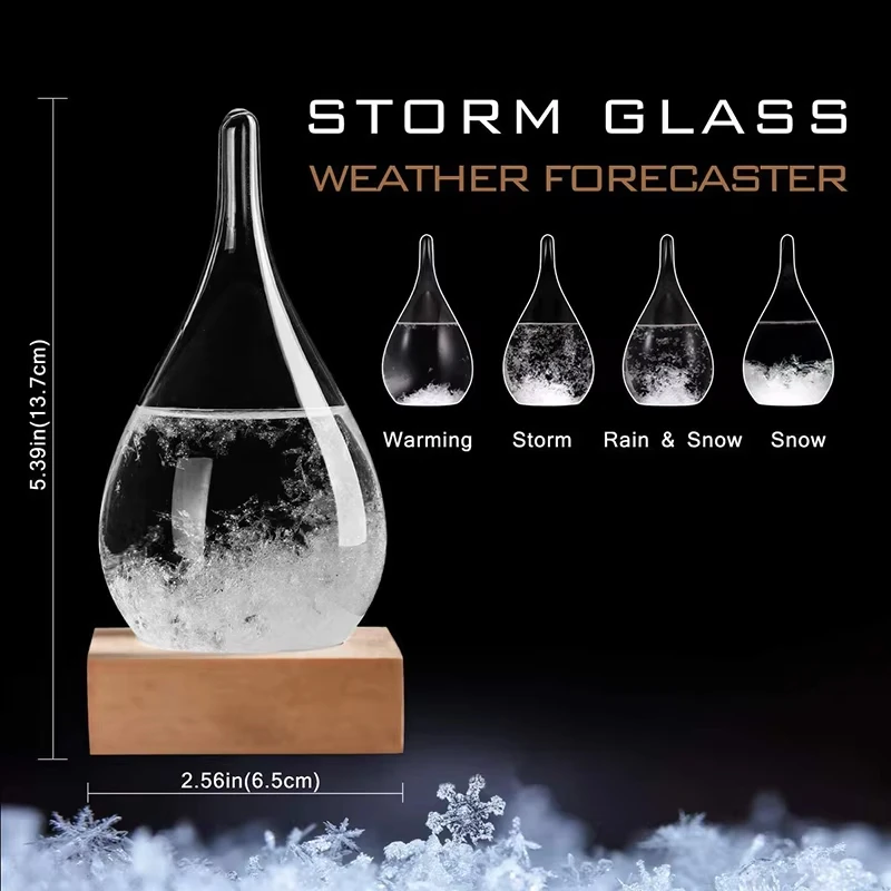 Crystal Storm Glass Barometer - Transparent Weather Forecast Water Drop Weather Station Desktop Decor for Table Ornament