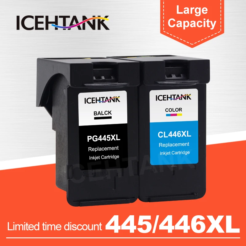 ICEHTANK Compatible Ink Cartridges PG445 XL CL446 XL PG-445 CL-446 For Canon Ip2840 2840 MG2440 2440 MG2540 MX494 Inkjet Printer