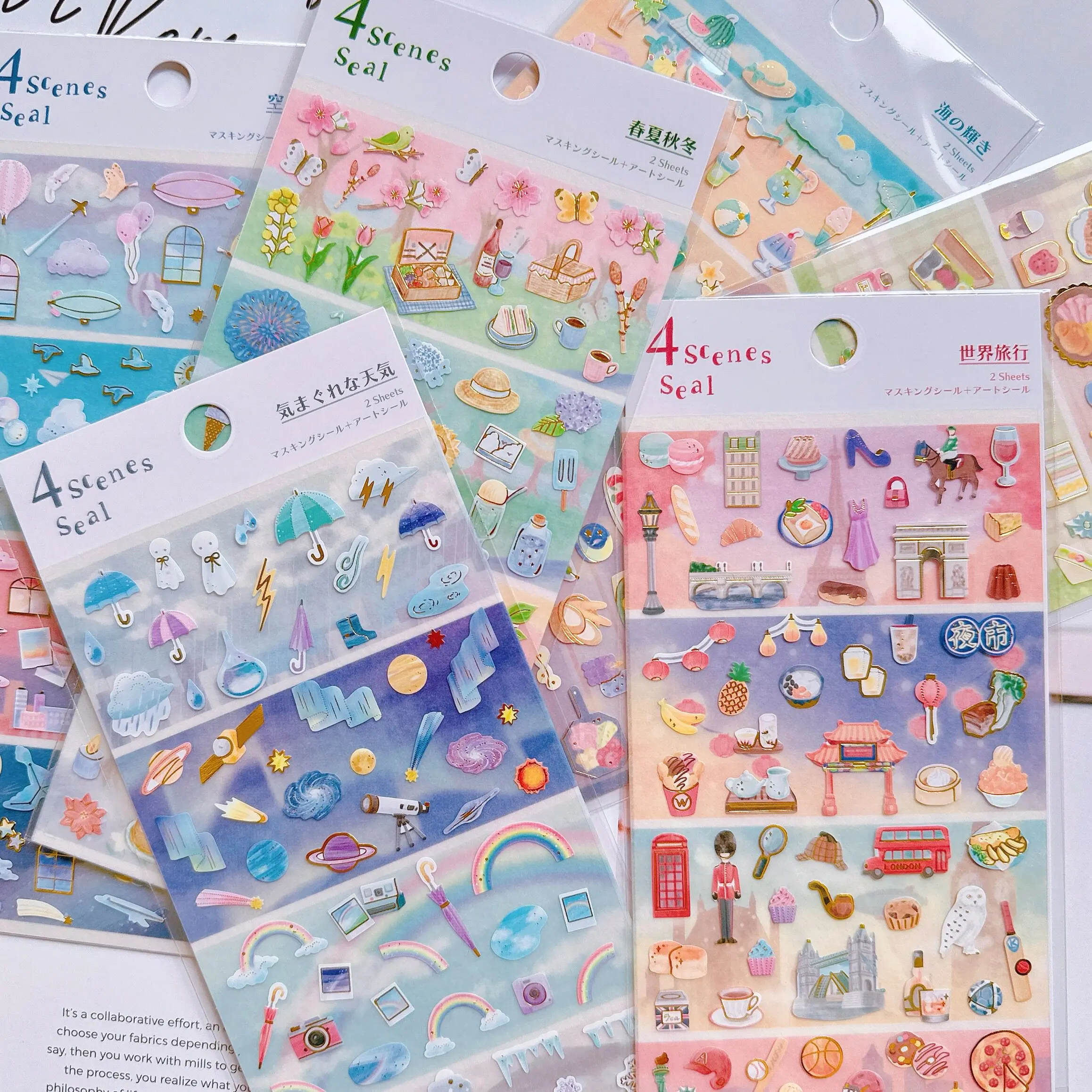 

Creative Four Seasons Scenery Travel Life Gilding Stickers Scrapbooking Diy Journal Cute Stickers Stationery Decor School Gift