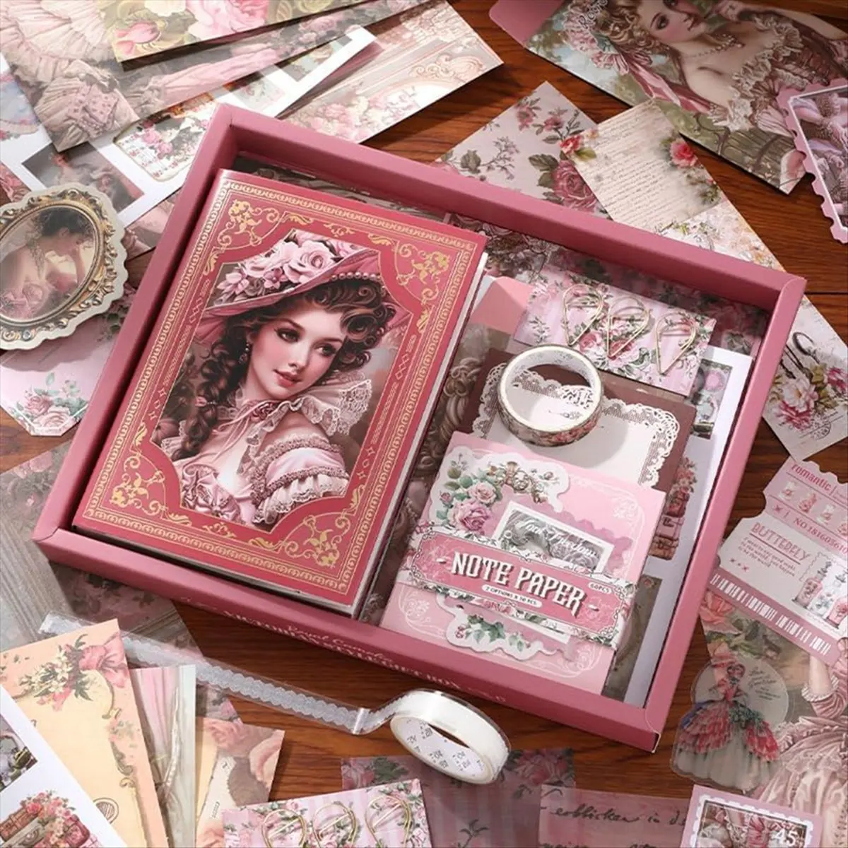 T32C New 140PCS Vintage Scrapbooking Kit - Aesthetic Classical Art Supplies for Journals, DIY Crafts, -Journals