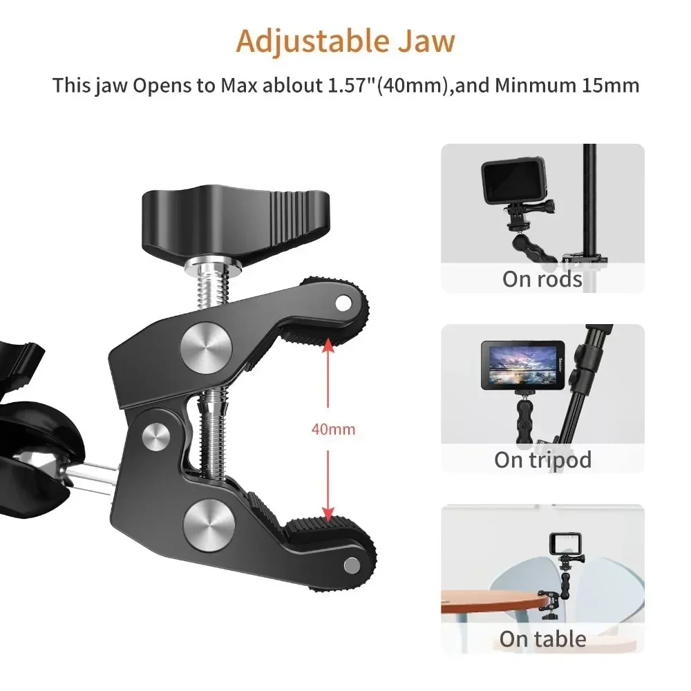 โลหะ Multi-Function BALL HEAD CLAMP Ball Mount Magic ARM Super CLAMP W/1/4 "-20 สําหรับกล้อง RIG Monitor