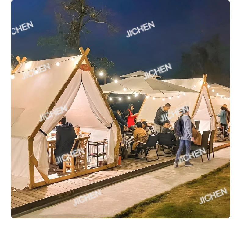 

Outdoor Wooden Dining Tent House Tent Camp Wooden House Night Market Snack Street Internet Celebrity Triangle Solid Wood Tent