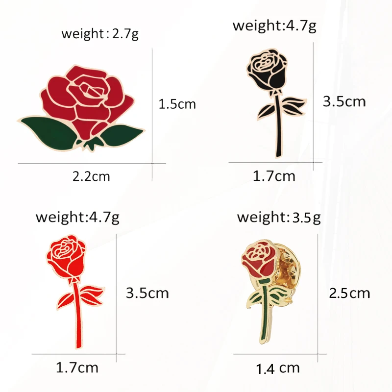 Rose Design Metal Pin Brooch Couple Romantic Gift Dating Wedding Jewelry Fashion Flower Lapel  Pins Women Badge 2PC Red Black