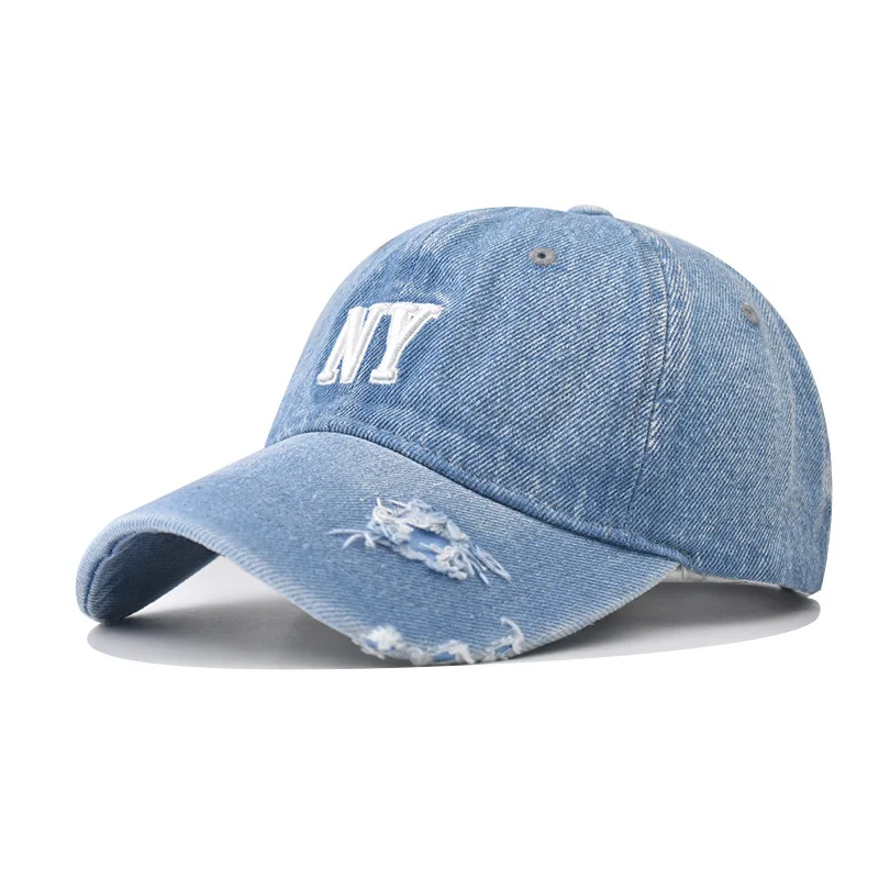 

Unisex Letter Embroidery Hole Denim Baseball Caps Spring Autumn Outdoor Adjustable Casual Hats Sunscreen Hat