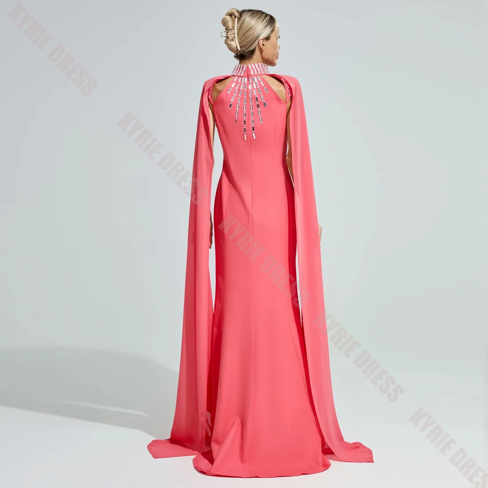 Customized Mother of The Bride Dresses 2026 Crystal High Neck Cape Sleeves Women Simple Wedding Guest Gown Party Evening Dresses