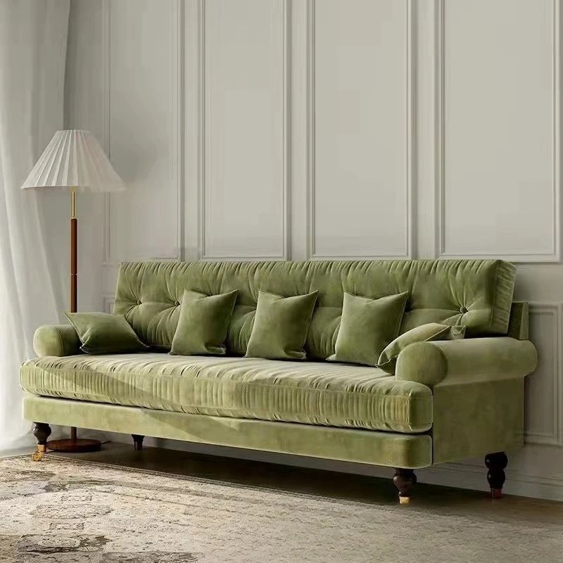 Pull-up sofa green velvet fabric living room small apartment three-person sofa