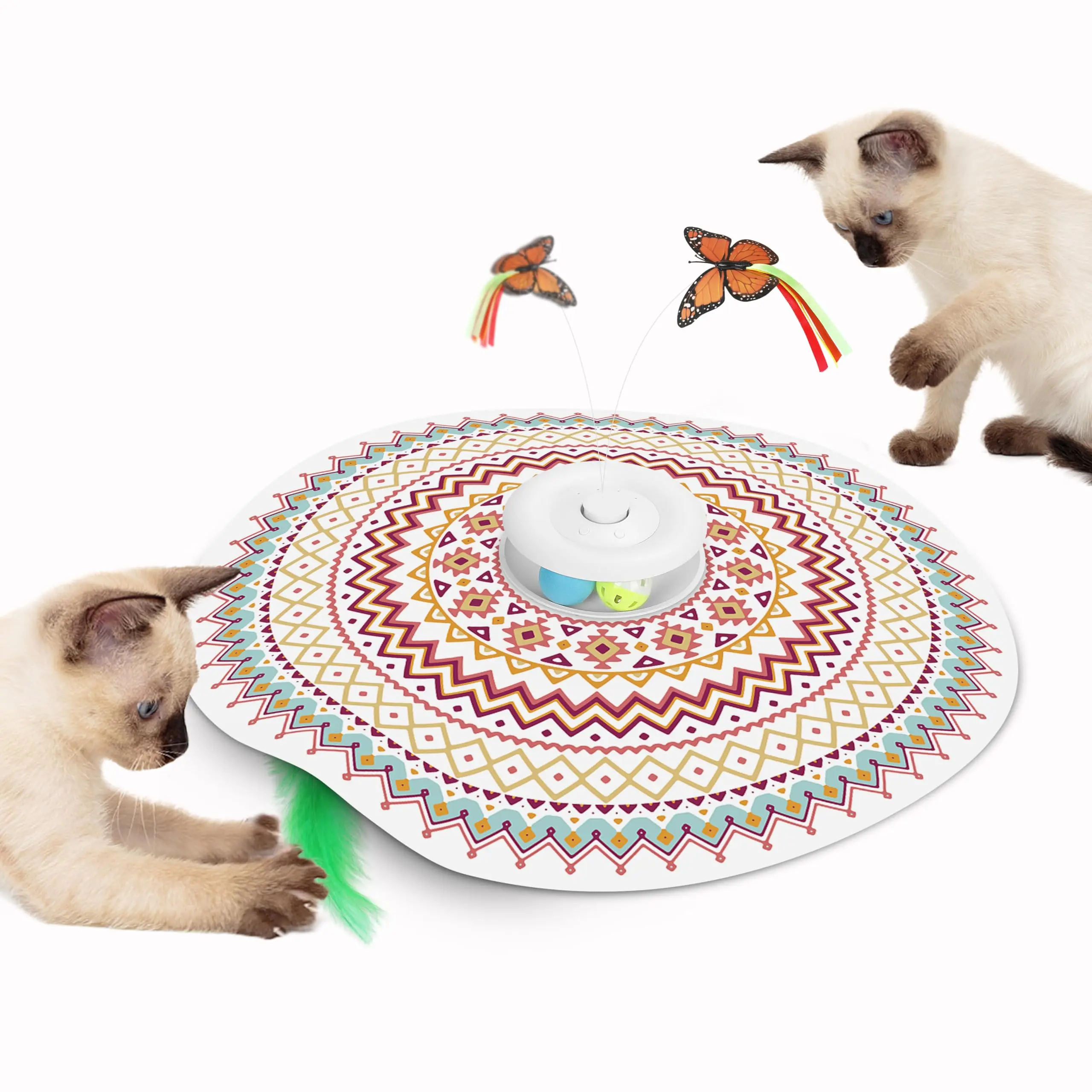 Katzen spielzeug wiederauf ladbar, 4 in 1 Verstecken Kätzchen Zauberstab Spielzeug, automatische Interactive toy für, flatternden Schmetterling, Jagd auf Feder