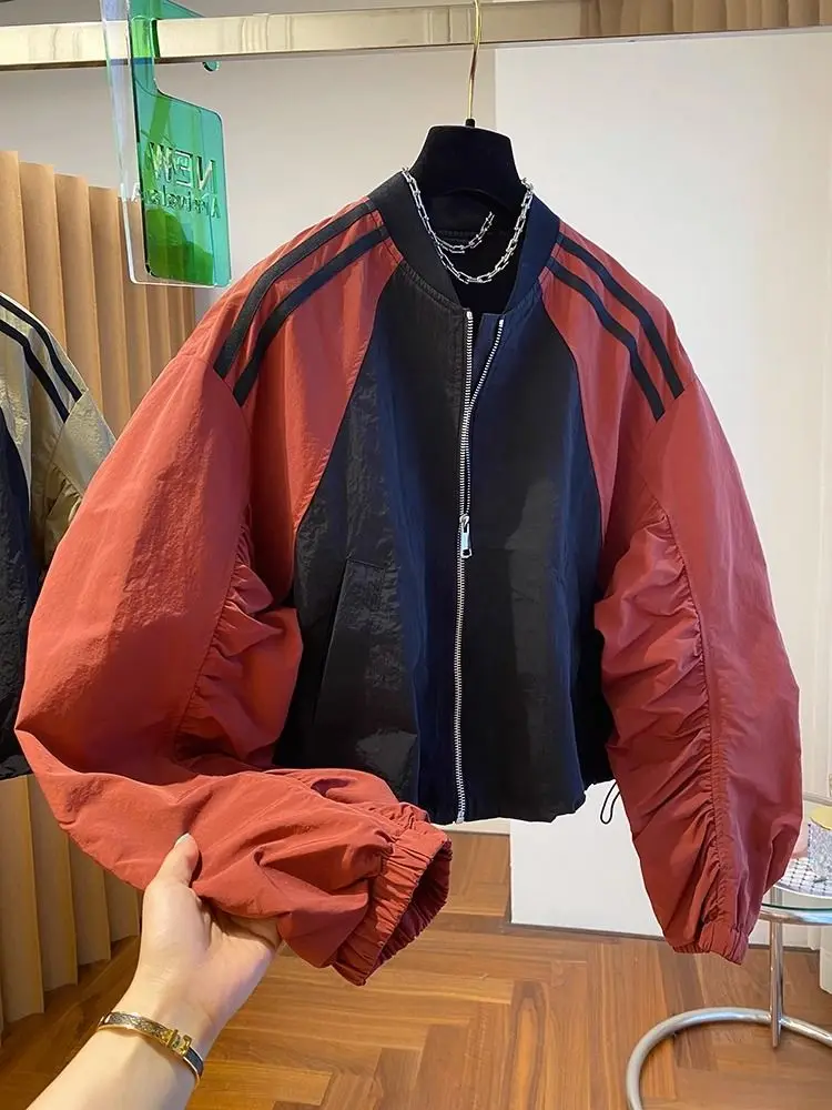 2023 Color Blocking Design Feeling Loose Casual Baseball Jacket Short Jacket Women's Spring And Autumn Fashion Jacket