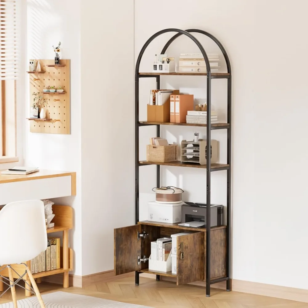 

Arched Display Case with Doors, Wooden, 70-inch Tall, Sturdy Metal Frame, 5-tier Bookshelf