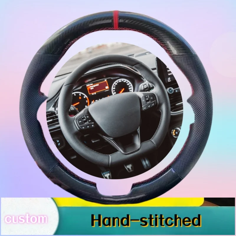 

Custom Hand-stitched Carbon Fiber Leather Car Steering Wheel Cover Anti-slip For Ford Focus 4 2019 2020 Fiesta 17-19 Tourneo2018