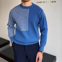 Autumn Winter New Fashion Round Neck Long Sleeve Pullovers Patchwork Color Blocking Men's Clothing Korean Loose Knitting Tops