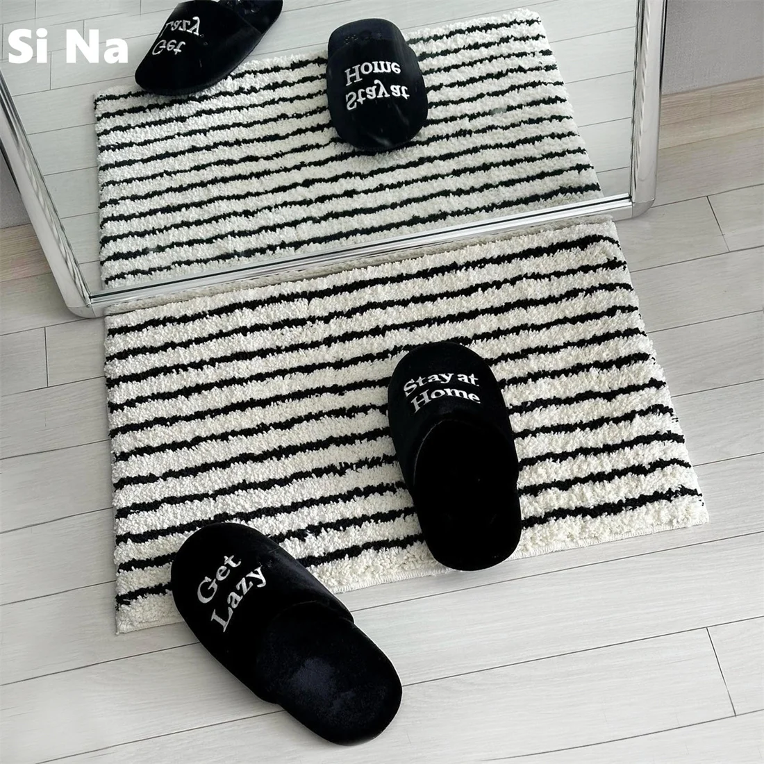 Retro Stripe Shaggy Floor Mat Nordic Absorbent bathroom Anti Slip floor mat