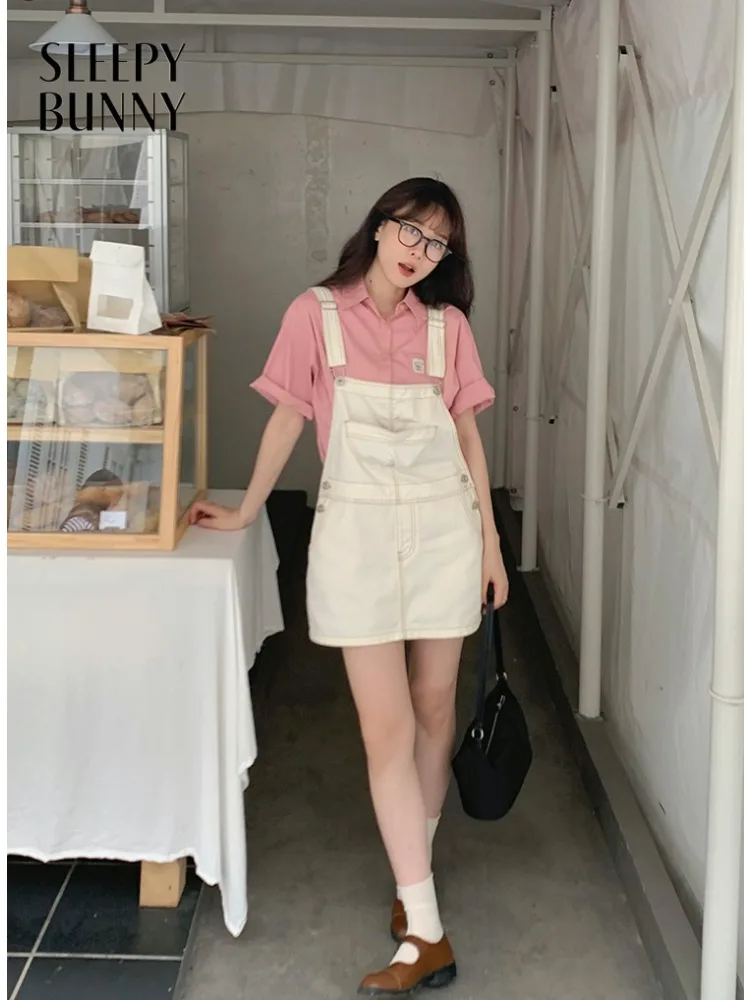 

Повседневное комбинезон для женщин, летняя свободная рабочая одежда, женская юбка, утягивающее мини-милое платье трапециевидной формы, французский шик, молодежный стиль