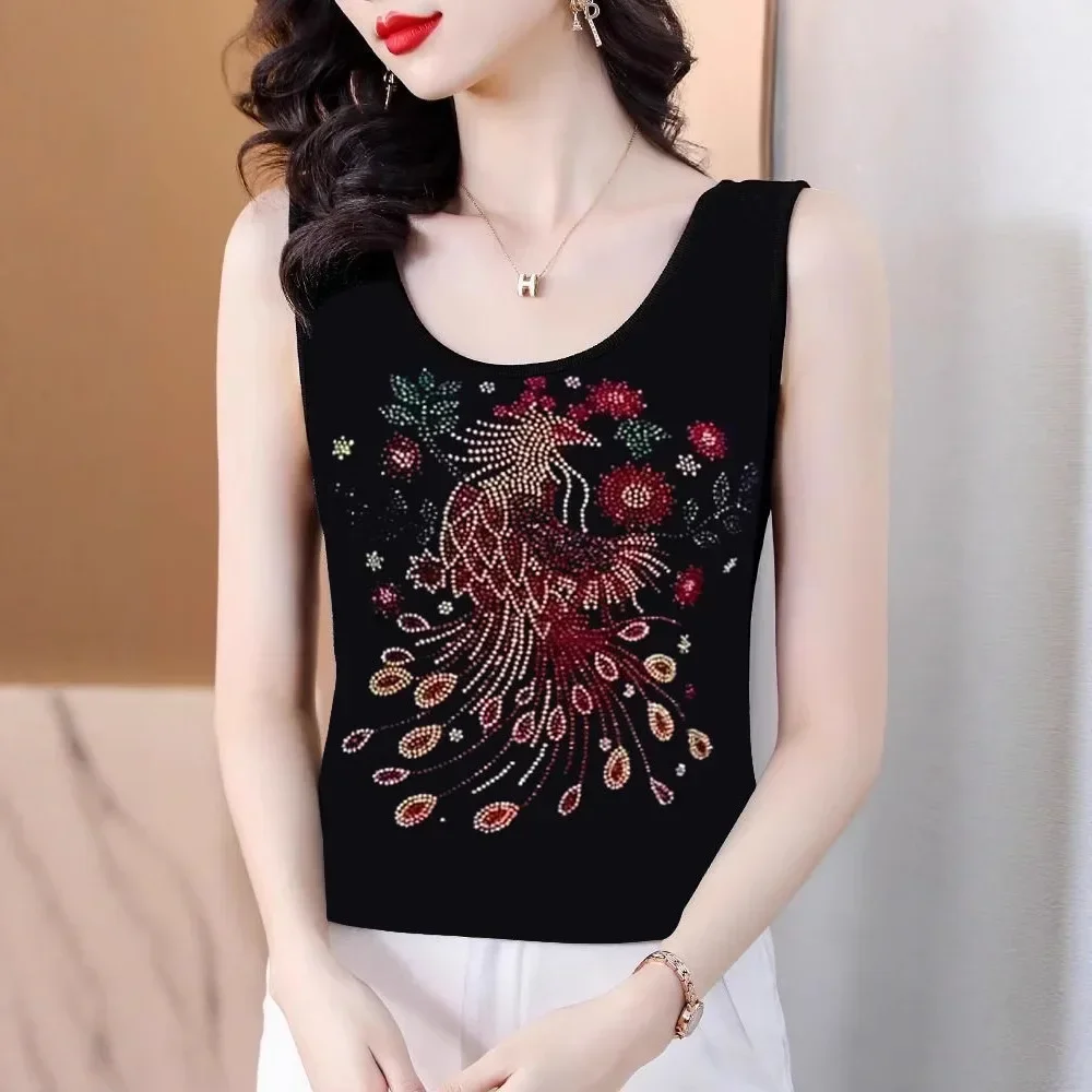 Women Phoenix Print Camisole Slimming Stretchy Tank Top New European Style Ladies Daily Streetwear Chic Versatile Fashion Sexy