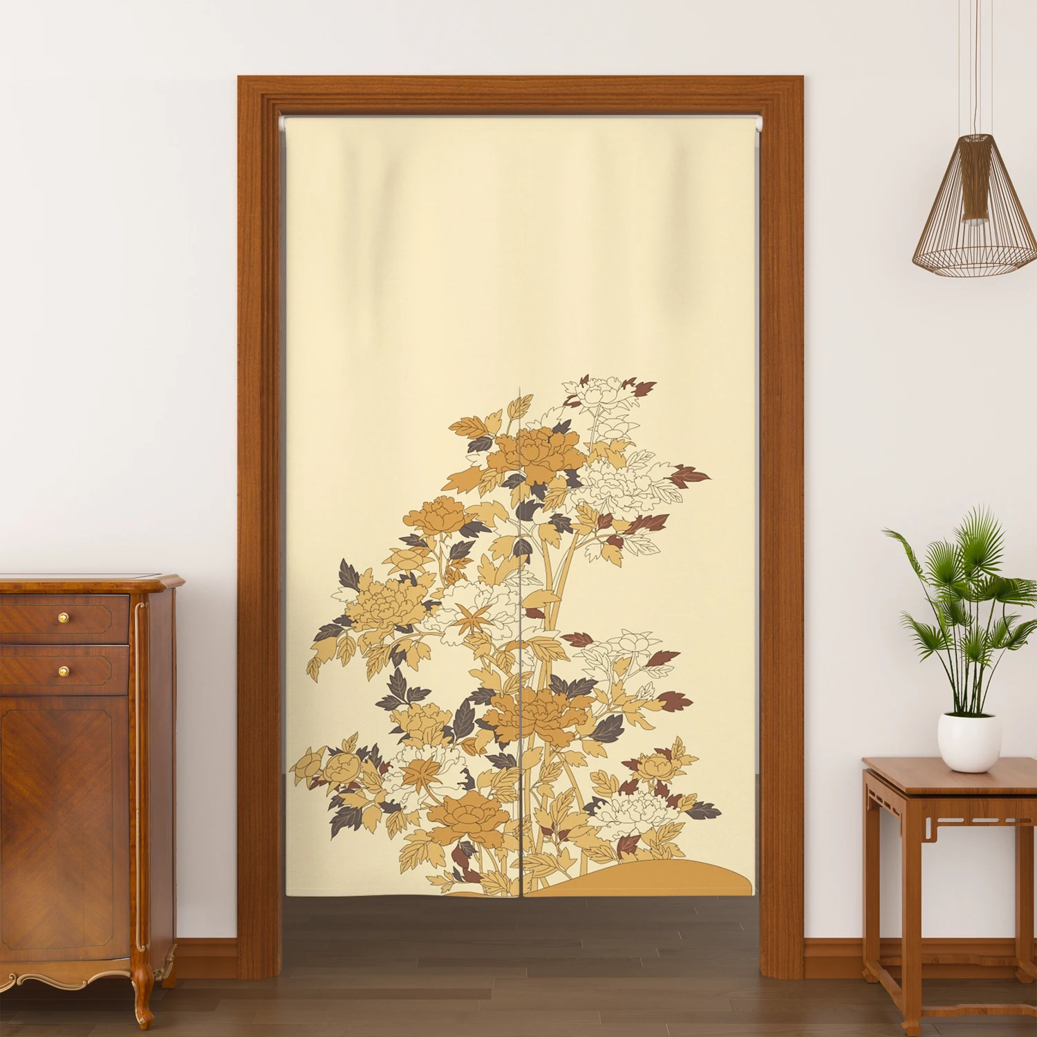 Japanese Style Noren Door Curtains Wave Crane Bamboo Peony Patterns Linen Doorway Curtains Kitchen Entrance Hanging Half Curtain