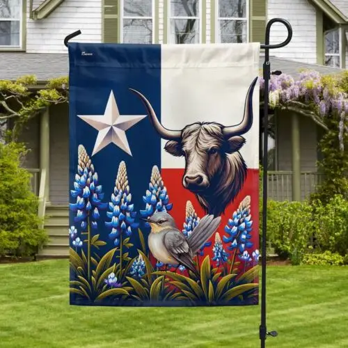 Texas Lone Star State Mockingbird and Bluebonnet Garden Flag, Double-Sided ZZU WWL IIC