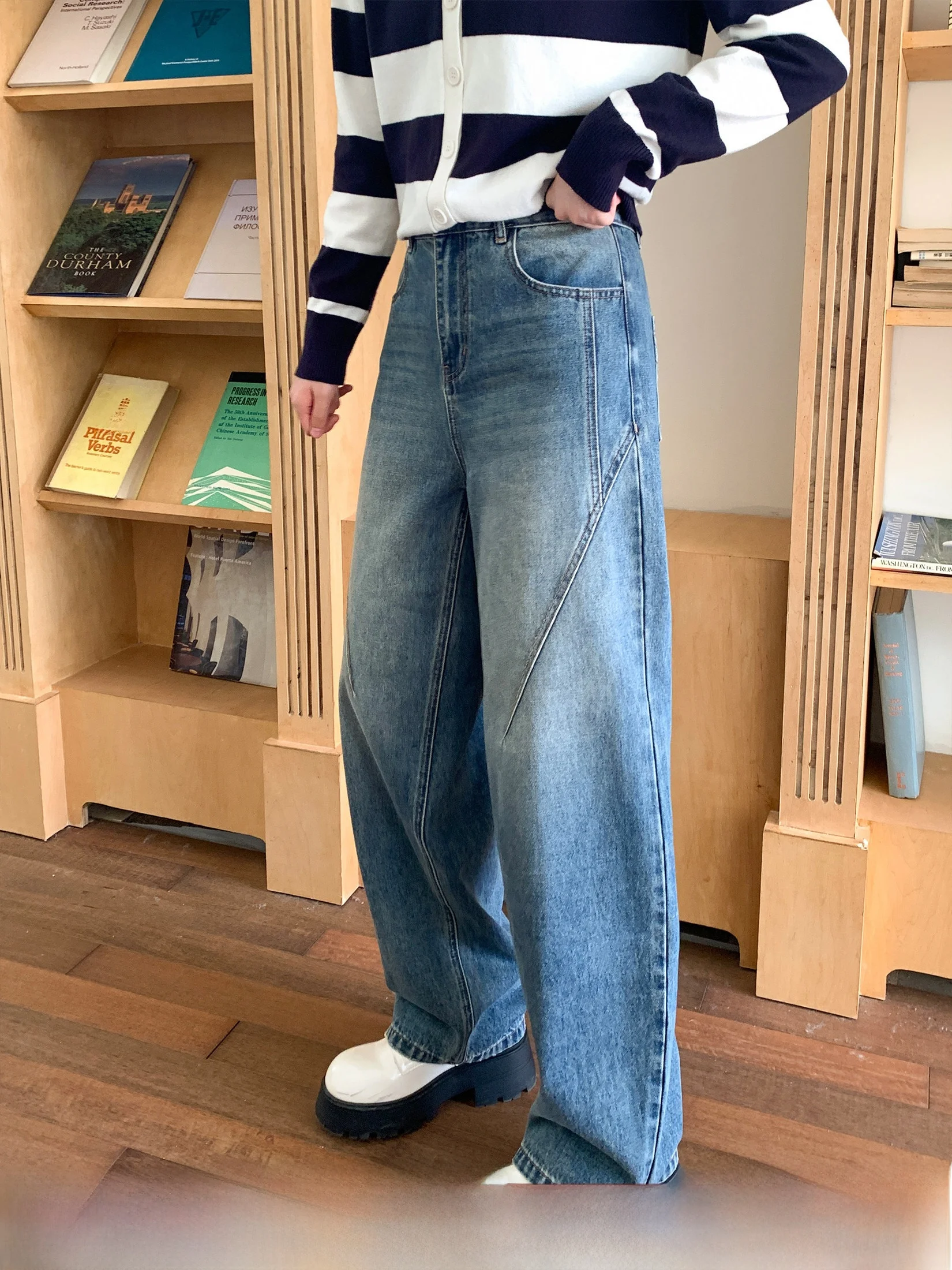 

Синие женские джинсы с изогнутым кроем, с высокой талией, прямые, повседневные, из другой ткани