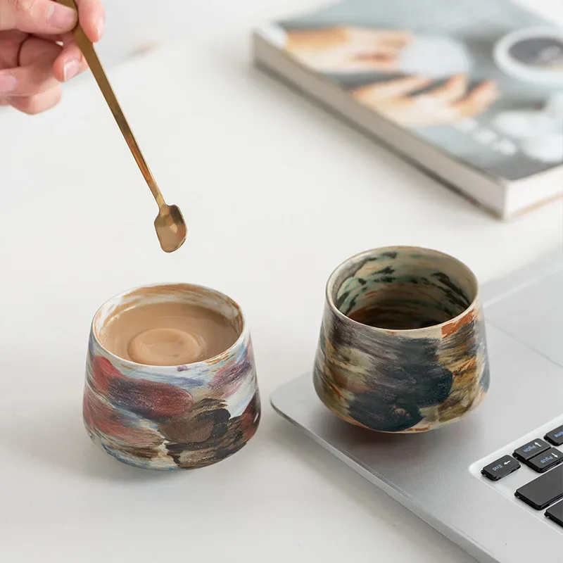 Fancy retro ceramic teacup Creative latte cup Coffee cup Japanese breakfast milk cup Light luxury net red water mugs gift