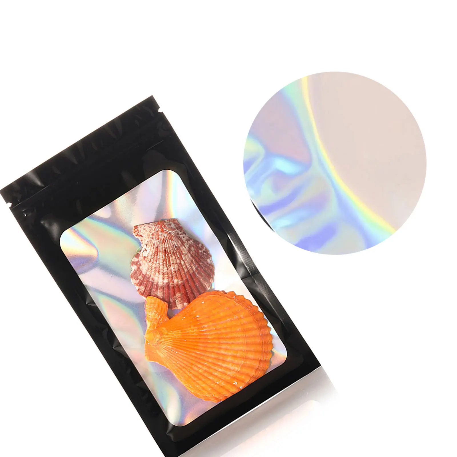 Jewelry Data Lightning Cable Packing, Pouch with Window,Black Ziplock Holographic Mylar Packaging Bag for Small Business