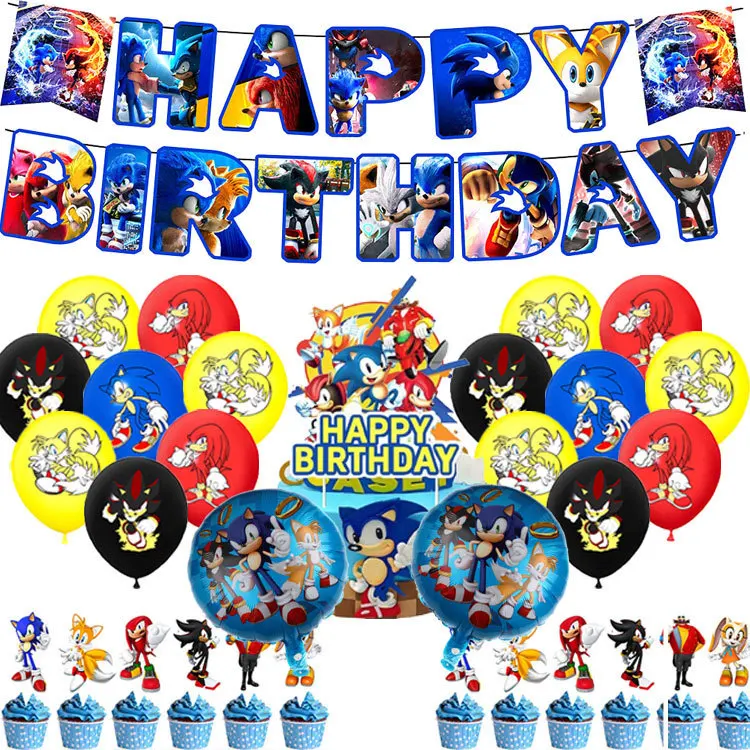 Nieuwe Game Hedgehog Thema Set Verjaardagsfeestje Decoraties Banners Ballonnen Cake Toppers Sonic Cartoon Feestartikelen voor kinderen