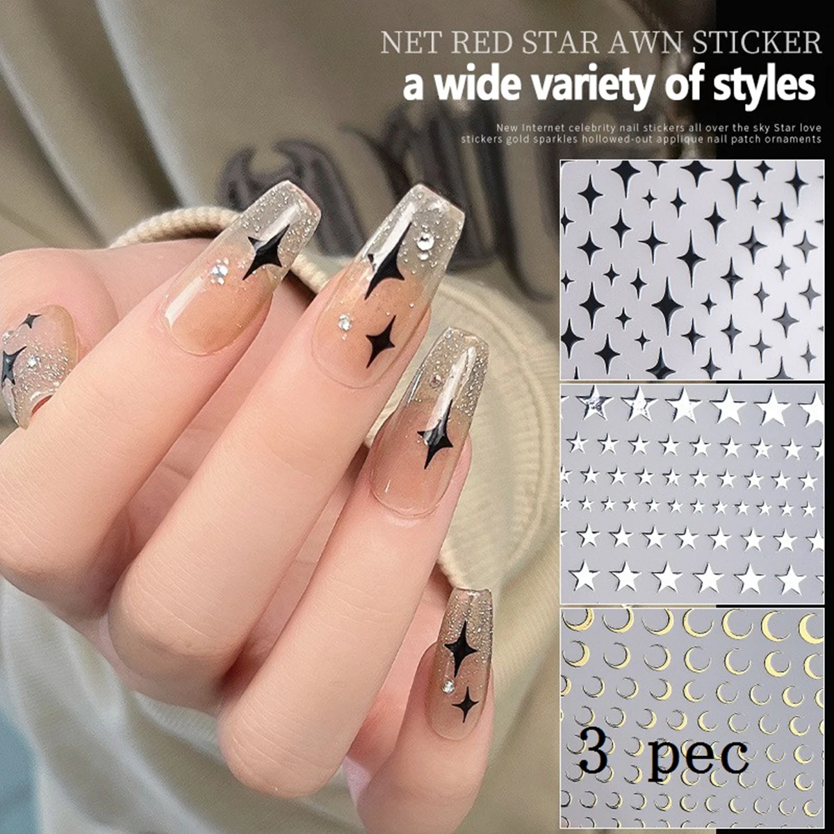 8 pezzi Y2K Satr nail art adesivo pentagramma/strisce incrociate design per unghie autoadesivo per donne ragazze decorazione manicure di lusso