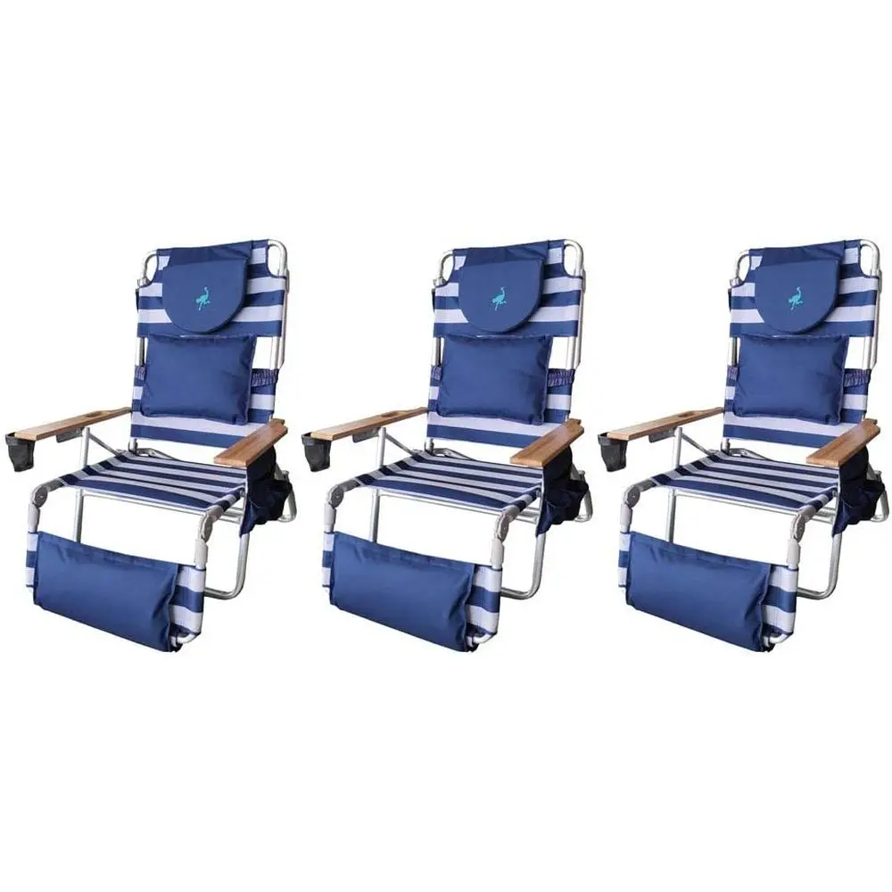 

Набор из 3-х складных мягких пляжных шезлонгов с регулируемой спинкой, синий цвет