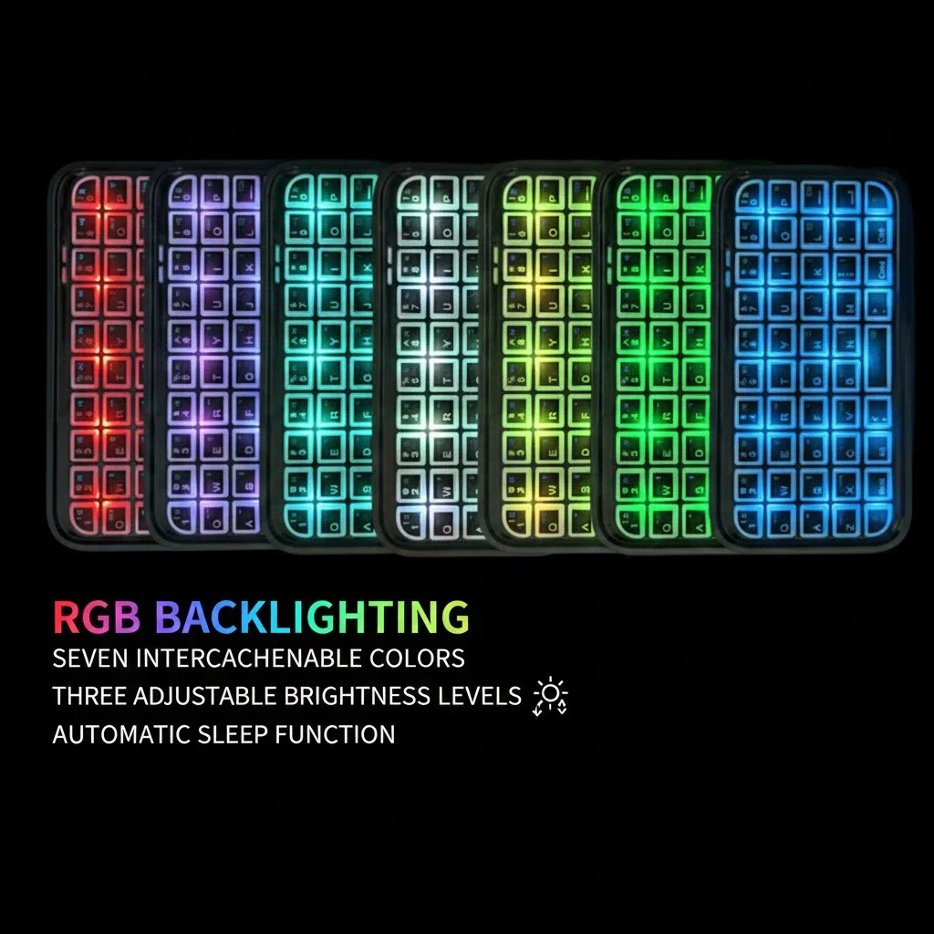Dual-Mode (Bluetooth + Wired) RGB Backlight Keyboard Mini Rechargeable Type-C Pocket Portable 49 Keys for Tablets Smartphones