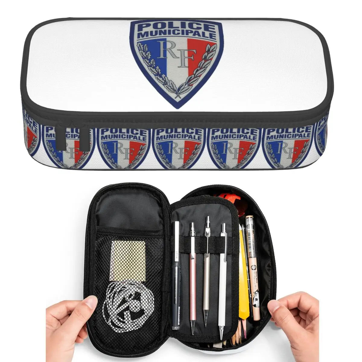 

French Municipal Police Insignia Pencil Cases for Students Pen Box Pencil Bag Large Storage Pencil Pouch Pen Holder