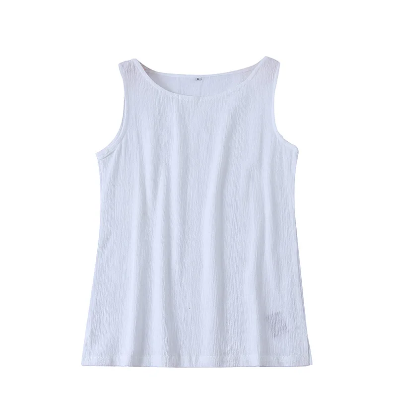 

Cotton Linen Tank Top Summer New Sle Women's All-Match Color round Ne Slimming Svel Overhead irt