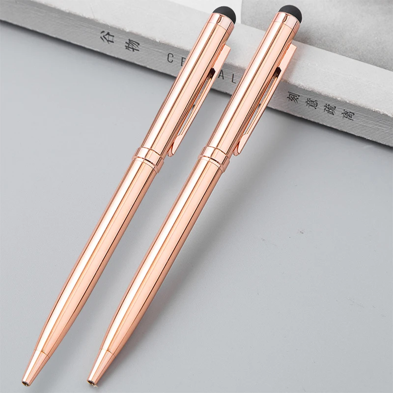 

Luxury Touch Screen Rose Gold Metal Ballpoint Pens Birthday Party Present Offices Accessories School Stationery Exam Supplies