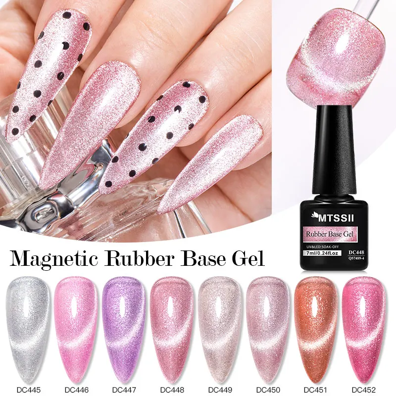 Mtssii 7ml Sparkling Cat Magnetic Rubber Base Gel Crystal Snowlight Laser Magnetic Gel Semi Permanent UV Gel Varnish Manicure