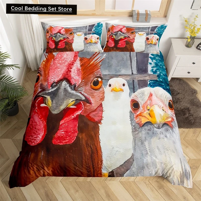 

Farm Chicken King Queen Duvet Cover Rooster Goose Duck Bedding Set for Kids Teen Adult Farmhouse Animals 2/3pcs Soft Quilt Cover