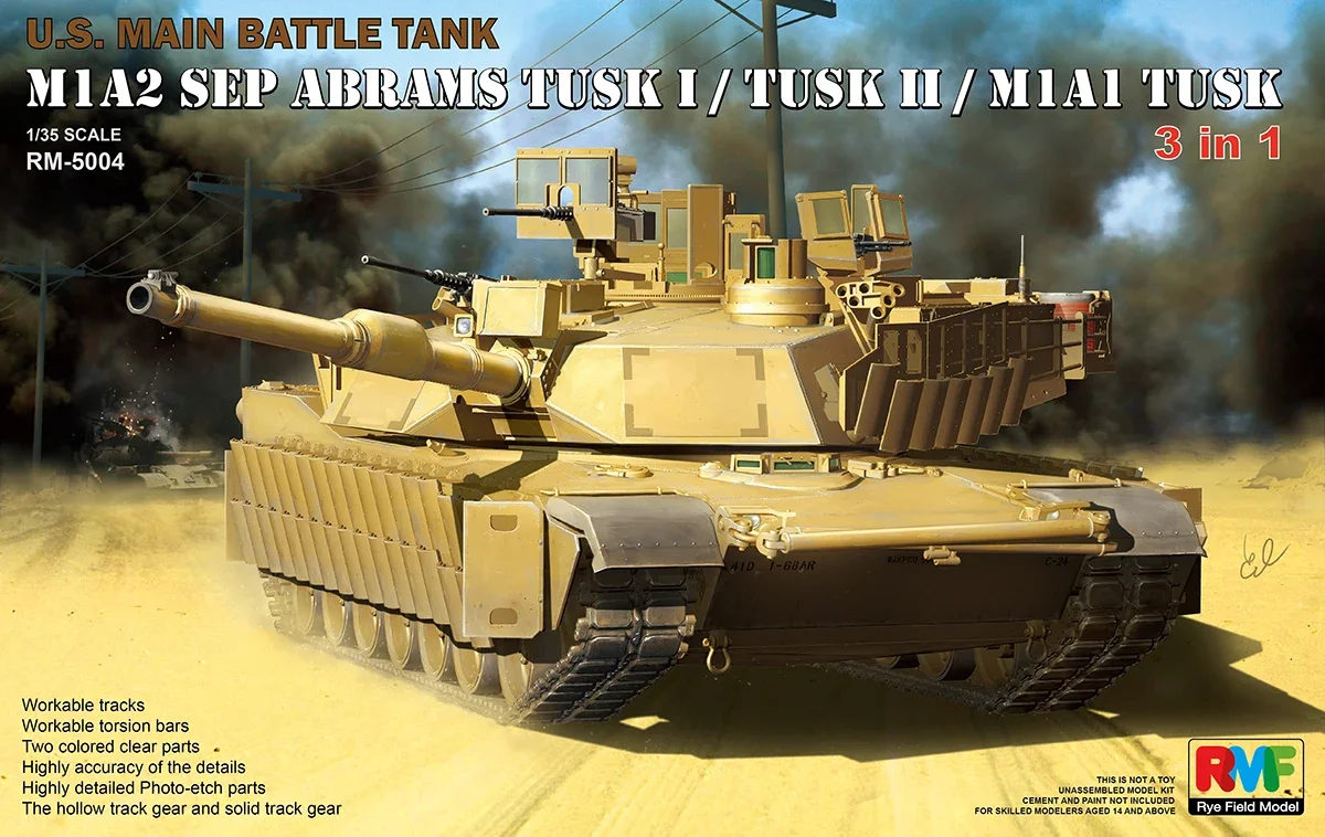 RYEFIELD MODEL RFM RM-5004 1/35 U.S. M1A2 SEP Abrams Tusk I/ Tusk II/ M1A1 Tusk